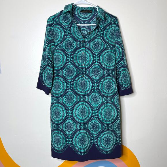 The Limited Mini Shirt Dress Women's XS Loose Fit Green Blue Collared Print - Picture 1 of 6